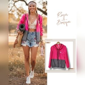 🌿Victoria's Secret Women's Med/Large Anorak Oversized Pink & Gray Wind Breaker